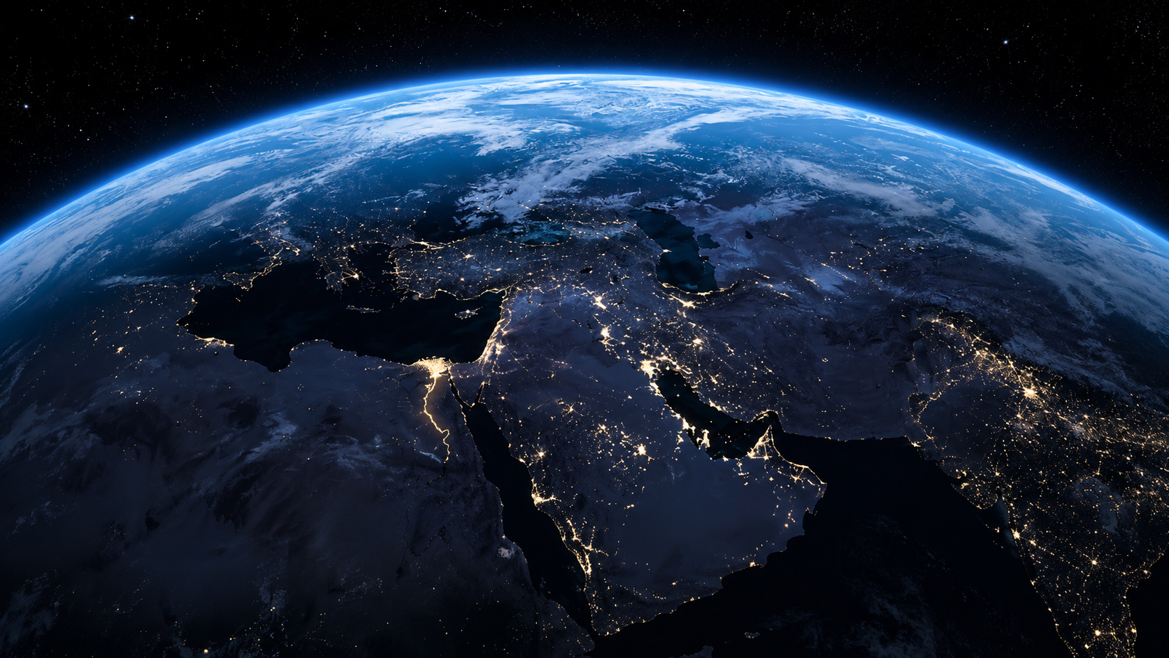 Earth at night focused on MENA region — powering AI with real Arabic voices